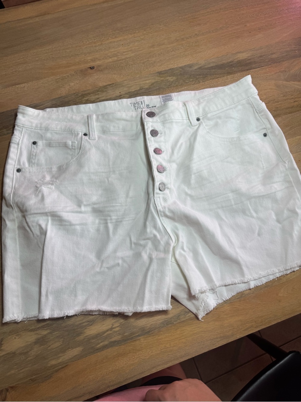 Time and Tru White Button-Front Denim Shorts